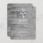Purple Arbre des Coeurs Mariage carte RSVP (Devant / Derrière)