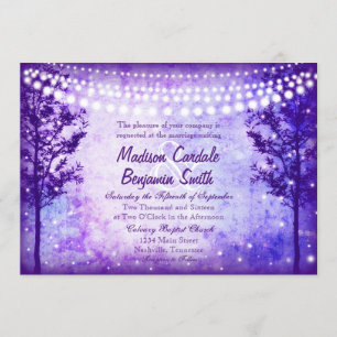Purple Arbres Chaîne Lumières Mariage Invitations