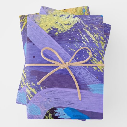 Purple Art Wrapping Paper Flat Sheet Set of 3 (In situ)