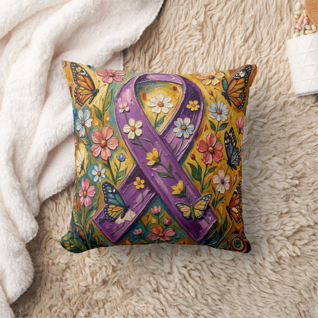 Purple Awareness Ribbon Fibro Kussen (Deken)