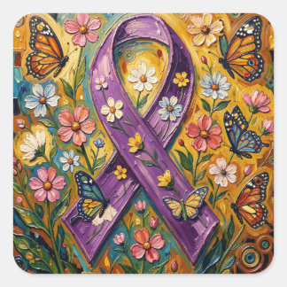 Purple Awareness Ribbon Fibro Vierkante Sticker