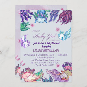 PURPLE AXOLOTL Baby shower Invitation fille