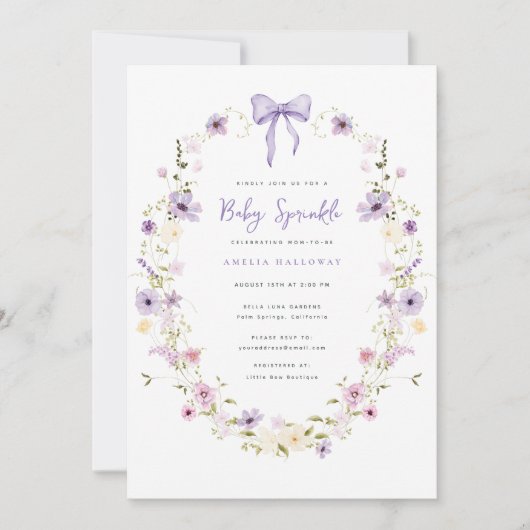 Purple Baby Sprinkle Spring Invitation Fleur sauva (Devant)