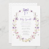 Purple Baby Sprinkle Spring Invitation Fleur sauva (Devant / Derrière)