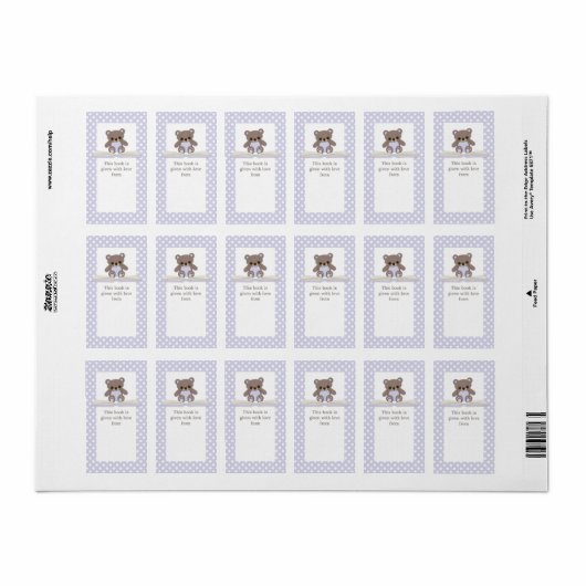 Purple Baby Teddy Ours & Livre Étiquette boîte cad (Feuille entière)
