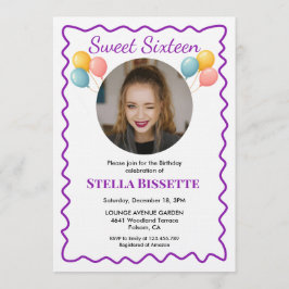 Purple Balloons Photo Sweet Sixteen Birthday Kaart