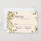 Purple Berry Botanical Greenery Wedding  RSVP Kaartje (Achterkant)