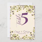 Purple Berry Rustic Greenery Wedding Table Number Bedankkaart (Voorkant)