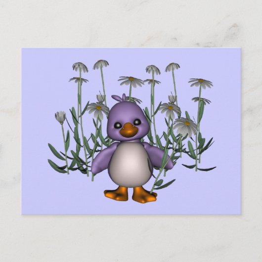 Purple Bird Daisy Flowers mignonne Carte postale (Devant)