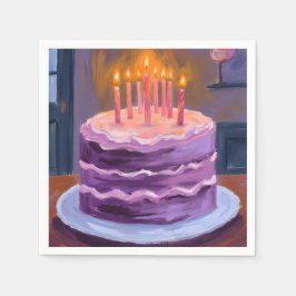 Purple Birthday Cake Painting Birthday Party Servet