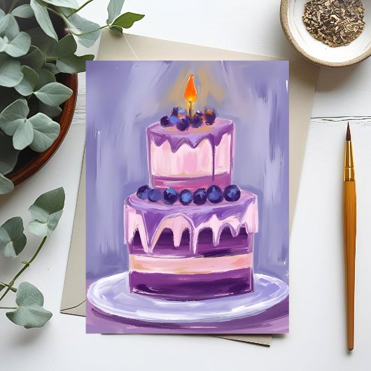 Purple Birthday Cake | Watercolor Briefkaart