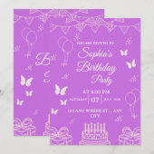 Purple Birthday Party Invitation with Balloons (Devant / Derrière)