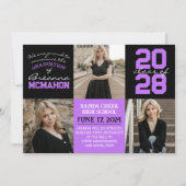 Purple & Black 4 Photo Graduation Faire-part (Devant)