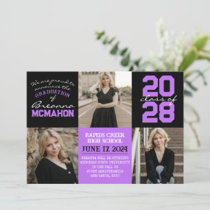 Purple & Black 4 Photo Graduation Faire-part