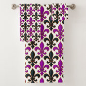 Purple Black Baroque Fleur-de-lis Pattern Design Bad Handdoek