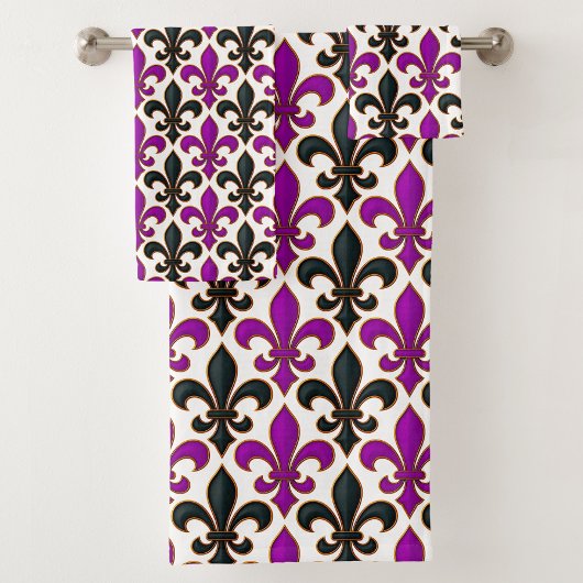 Purple Black Baroque Fleur-de-lis Pattern Design Bad Handdoek