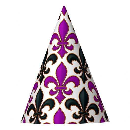 Purple Black Baroque Fleur-de-lis Pattern Design  Feesthoedjes (Voorkant)