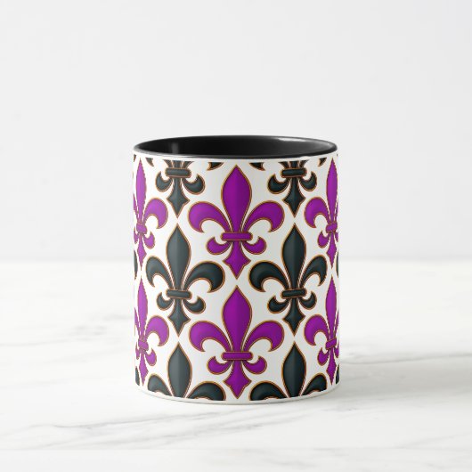 Purple Black Baroque Fleur-de-lis Pattern Design  Mok (Midden)