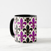 Purple Black Baroque Fleur-de-lis Pattern Design Mok (Voorkant links)