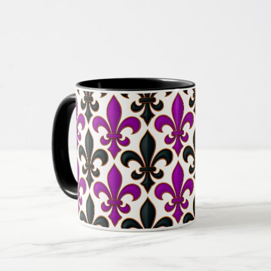 Purple Black Baroque Fleur-de-lis Pattern Design Mok (Voorkant links)