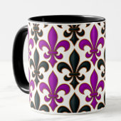 Purple Black Baroque Fleur-de-lis Pattern Design Mok