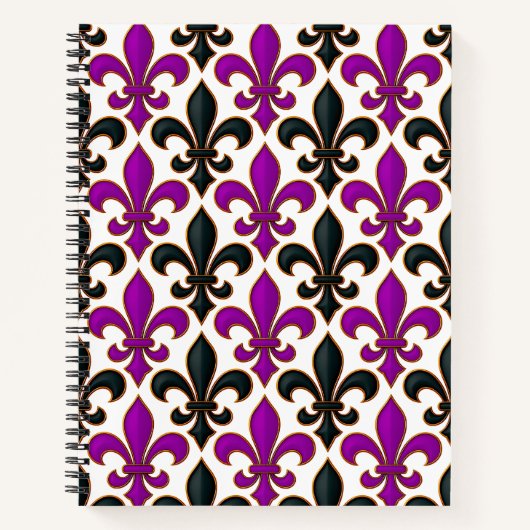 Purple Black Baroque Fleur-de-lis Pattern Design  Notitieboek (Voorkant)