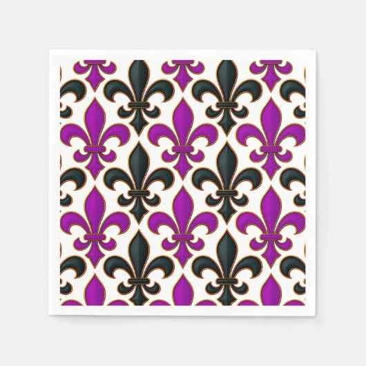 Purple Black Baroque Fleur-de-lis Pattern Design  Servet (Voorkant)