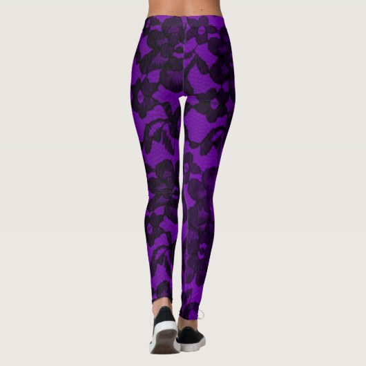 Purple & Black Elegant Faux Lace Leggings Spandex (Dos)