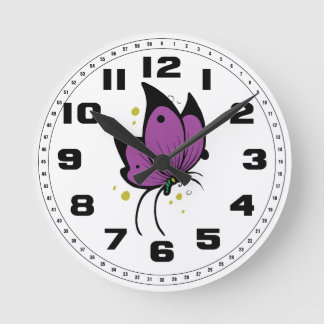 Purple Black Filled Freckled Butterfly Ronde Klok