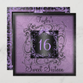 Purple & Black Frame Sweet16 Invitation d'annivers (Devant / Derrière)