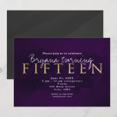 Purple Black & Gold 15E Invitation à 15 parties (Devant / Derrière)