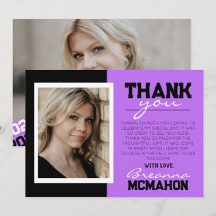 Purple & Black Graduation 2 Carte de remerciements