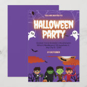 Purple & Black Halloween Party Invitation Kaart (Voorkant / Achterkant)
