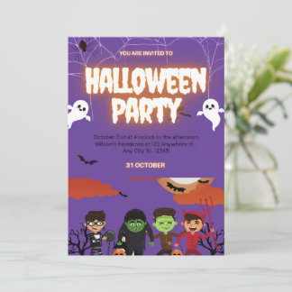 Purple & Black Halloween Party Invitation Kaart