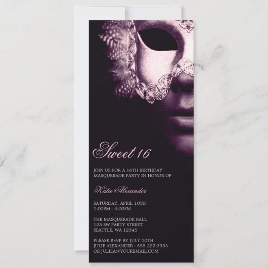 Purple Black Masquerade Sweet 16 Invitations d'ann (Devant)