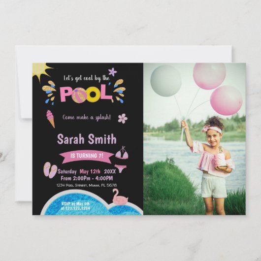 Purple Black Pool Invitations d'anniversaire avec  (Devant)
