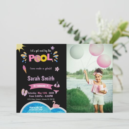 Purple Black Pool Invitations d'anniversaire avec (Debout devant)