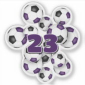 purple black soccer balls sticker w jersey number (Devant)