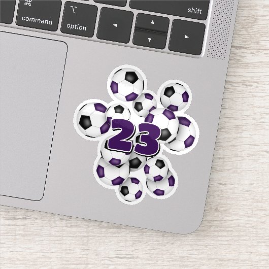 purple black soccer balls sticker w jersey number (Détail)