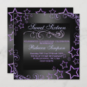 Purple/Black Sweet16 Invitation d'anniversaire de (Devant / Derrière)