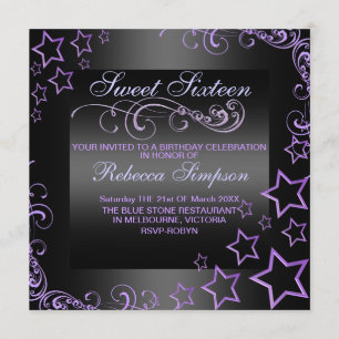 Purple/Black Sweet16 Invitation d'anniversaire de 