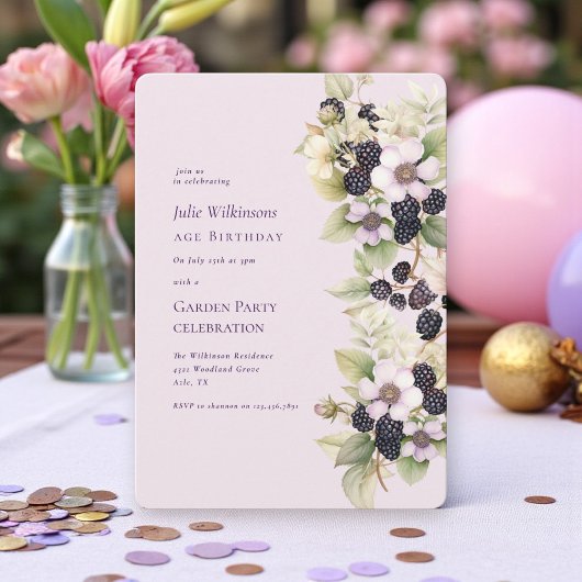 Purple Blackberry Garden Invitation d'anniversaire
