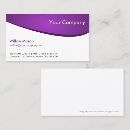 Purple & Blanc Courbé, Carte de visite professionn (Devant / Derrière)