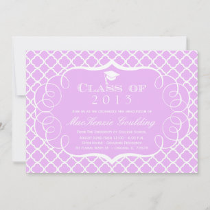 Purple + blanc quatrefoil graduation faire-part