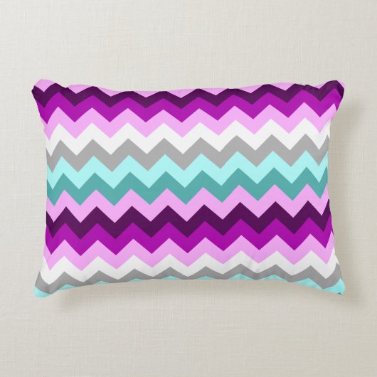 Purple Blanc Turquoise Chevrons Accent Coussin (Devant)