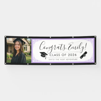 PURPLE & BLK ornate | Graduation Banner with Photo