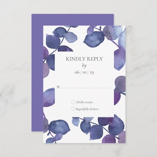 Purple Blue Eucalyptus Feuille Floral RSVP (Devant / Derrière)