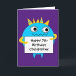 Purple Blue Funny Monster Carte d'anniversaire<br><div class="desc">Carte de monstre personnalisée violet et bleu pour les enfants, que vous pourrez facilement personnaliser l'avant de cette drôle carte d'anniversaire de monstre avec l'âge et le nom de l'enfant. Le message d'anniversaire de la carte intérieure peut également être personnalisé si vous le souhaitez. Cette carte d'anniversaire personnalisée violet et...</div>