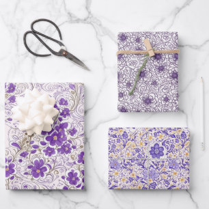 Purple Blue Grey Flora Art moderne Papier d'envelo