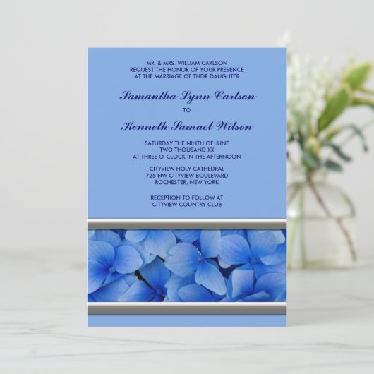 Purple Blue Hydrangea Invitations de mariage (Debout devant)